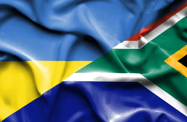 Waving flag of South Africa and Ukraine — Stock Photo, Image
