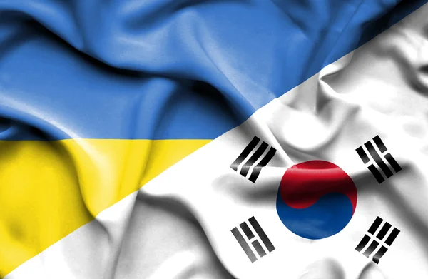 Waving flag of South Korea and Ukraine — Stock Photo, Image