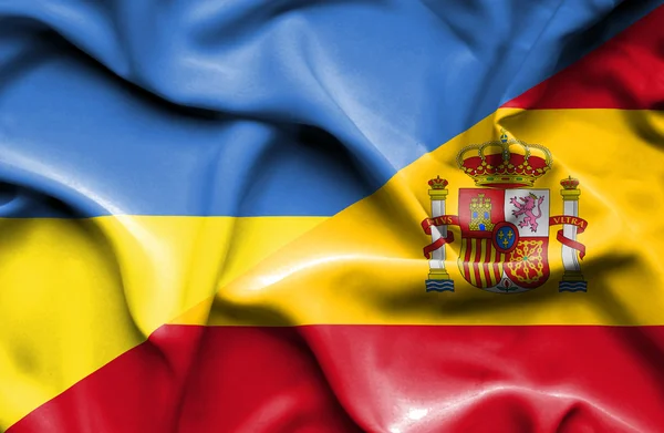 Bandera ondeante de España y Ucrania —  Fotos de Stock