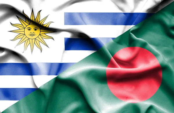 Waving flag of Bangladesh and Uruguay — Zdjęcie stockowe