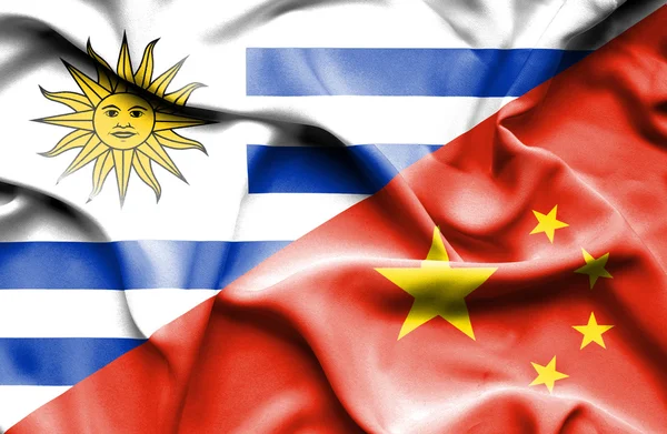 Waving flag of China and Uruguay — Φωτογραφία Αρχείου