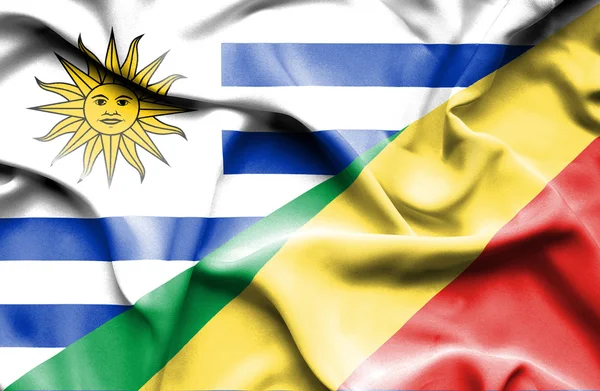 Waving flag of Congo Republic and Uruguay — Stock Photo, Image