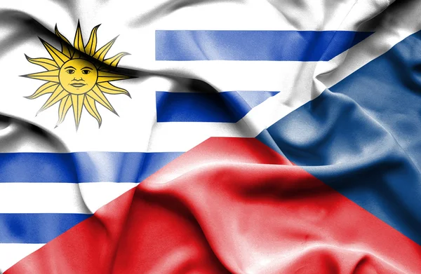 Waving flag of Czech Republic and Uruguay — 스톡 사진