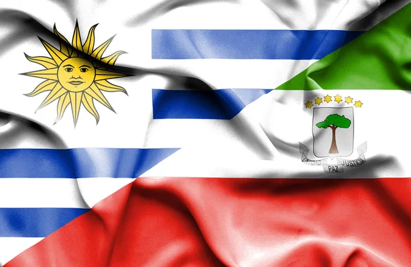 Waving flag of Equatorial Giuinea and Uruguay