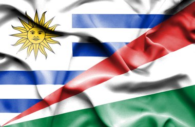 Waving flag of Seychelles and Uruguay