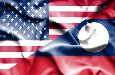 laos ve ABD bayrağı sallayarak