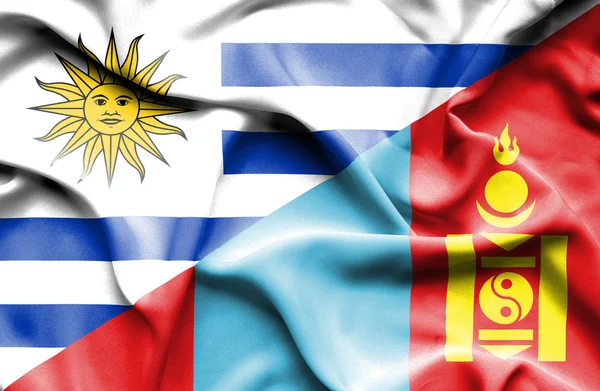 Machać flaga Mongolii i Urugwaju — Zdjęcie stockowe