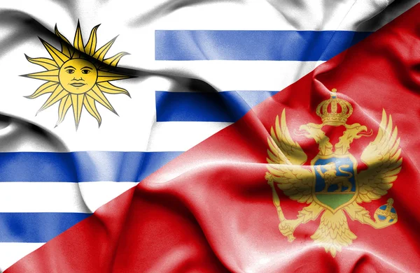 Bandera ondeante de Montenegro y Uruguay — Foto de Stock