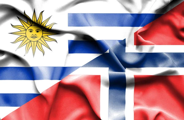 Waving flag of Norway and Uruguay — Stock Photo, Image