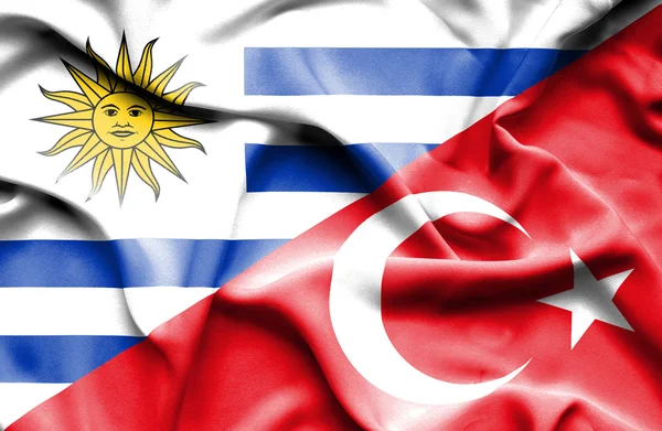 Waving flag of Turkey and Uruguay — Φωτογραφία Αρχείου