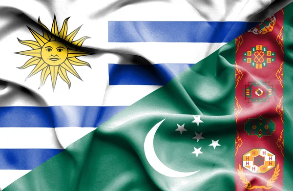 Bandera ondeante de Turkmenistán y Uruguay — Foto de Stock