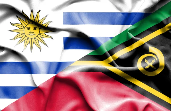 Waving flag of Vanuatu and Uruguay — Zdjęcie stockowe