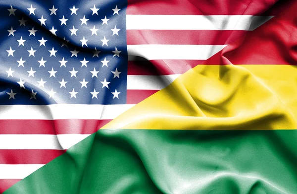 Waving flag of Bolivia and USA — Stock Photo, Image