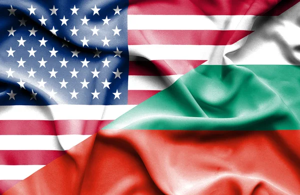 Waving flag of Bulgaria and USA — Stock Photo, Image