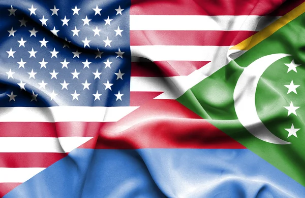 Флаг Коморских островов и США — стоковое фото