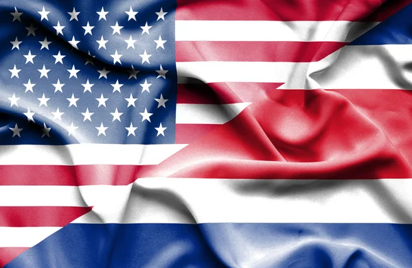 Integetett zászló, Amerikai Egyesült Államok és costa rica — Stock Fotó