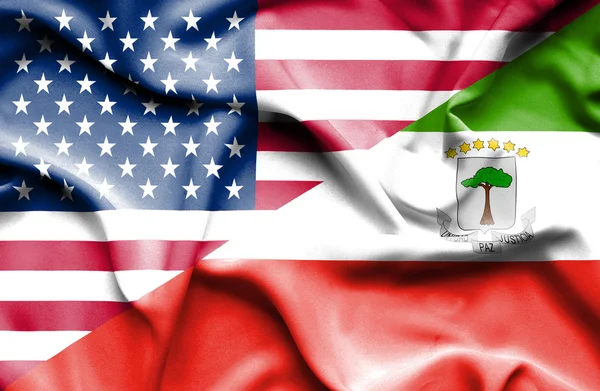 Waving flag of Equatorial Giuinea and USA — Stock Photo, Image