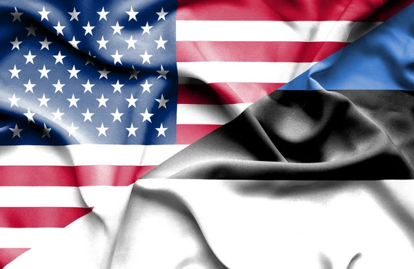 Waving flag of Estonia and USA — Stock Photo, Image