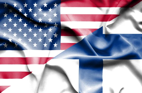 Flagge Finnlands und der USA schwenken — Stockfoto