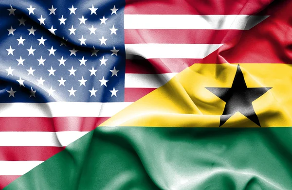 Waving flag of Ghana and USA — Stock Photo, Image