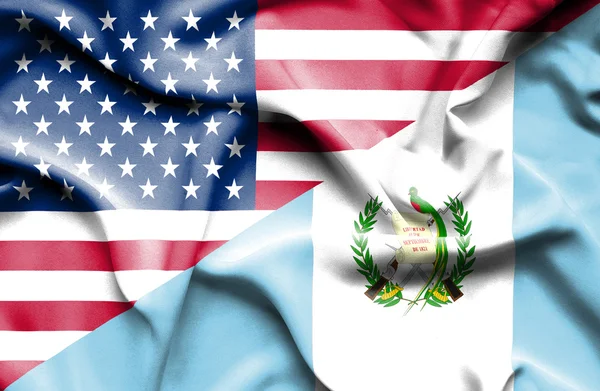 Waving flag of Guatemala and USA — Stock Photo, Image