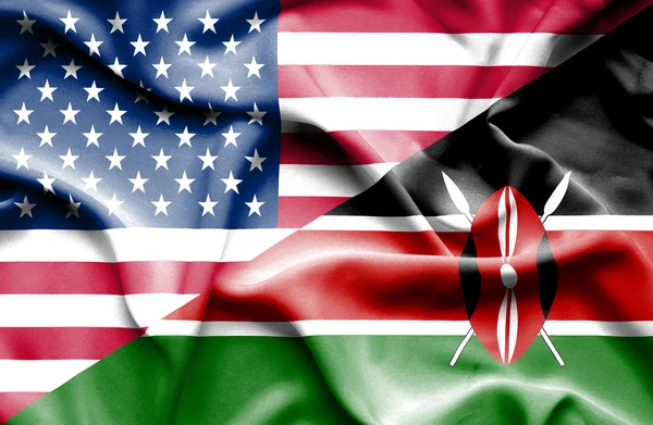 Kenya és az usa hullámzó zászlaja — Stock Fotó