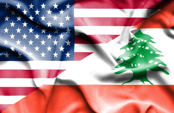 Bandera ondeante del Líbano y Estados Unidos —  Fotos de Stock
