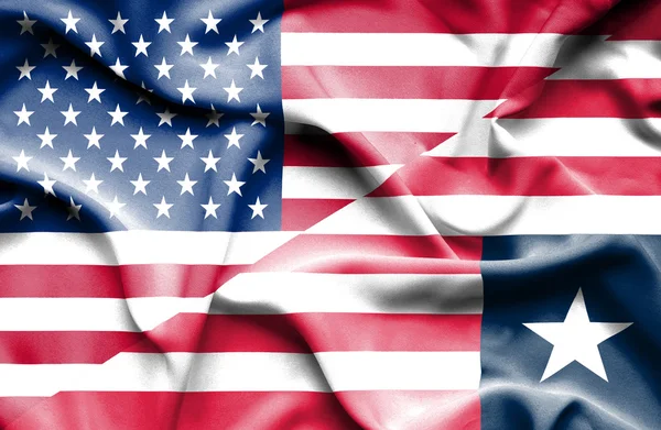 Waving flag of Liberia and USA — Stock Photo, Image