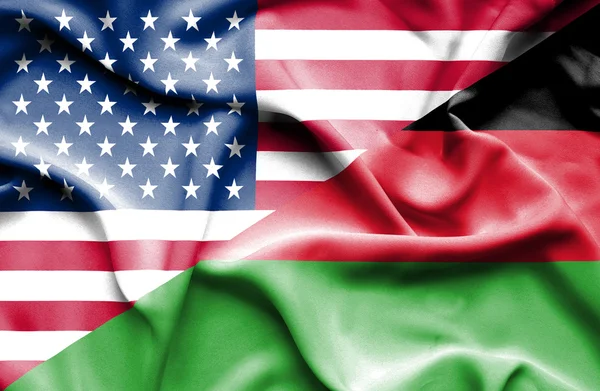 マラウイ、アメリカの旗を振っています。 — ストック写真