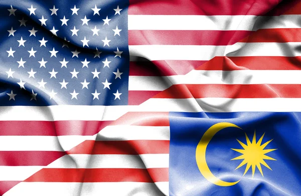 Waving flag of Malaysia and USA — Stock Photo, Image