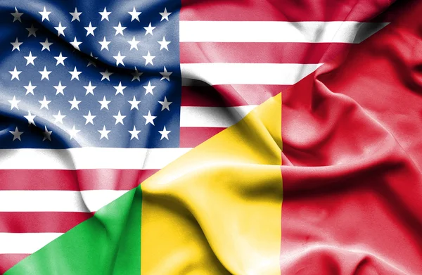 Waving flag of Mali and USA — Stock Photo, Image