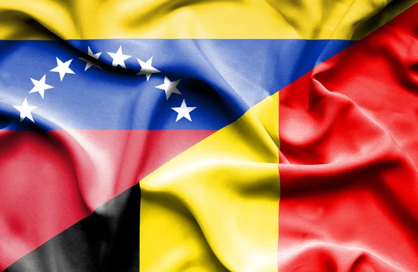 Waving flag of Belgium and  Venezuela — Stock Photo, Image