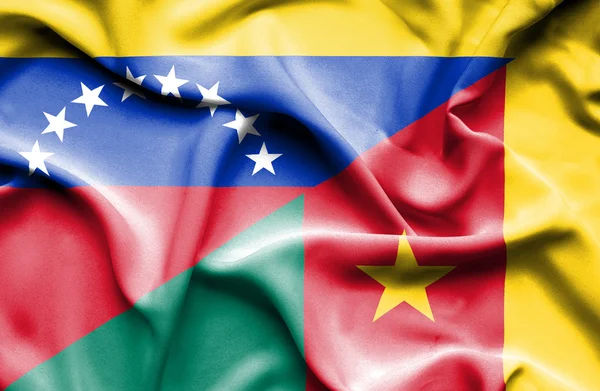 Waving flag of Cameroon and Venezuela — Stockfoto