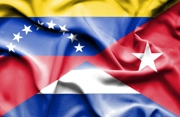 Waving flag of Cuba and Venezuela — Stockfoto