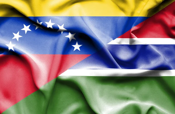 Waving flag of Gambia an Venezuela — Stock Photo, Image