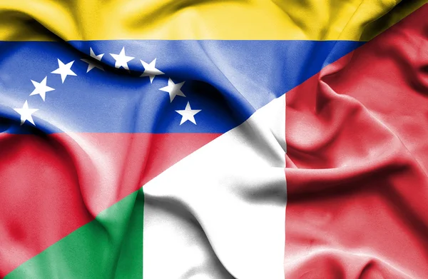 Waving flag of Italy and Venezuela — Stockfoto