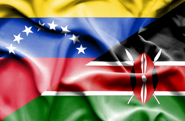 Waving flag of Kenya and Venezuela — Stock Photo, Image