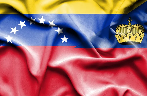 Waving flag of Lichtenstein and Venezuela — Stock Photo, Image