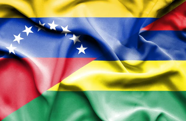 Wapperende vlag van mauritius en venezuela — Stockfoto