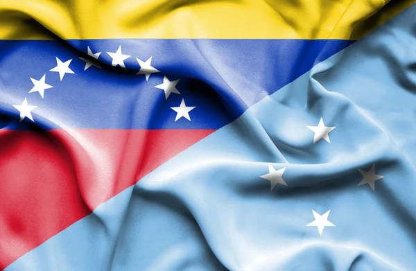 Wapperende vlag van Micronesia, Federale Staten en venezuela — Stockfoto