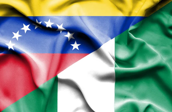 Flagge Nigerias und Venezuelas schwenken — Stockfoto