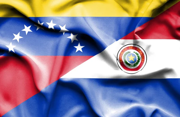 Wapperende vlag van paraguay en venezuela — Stockfoto