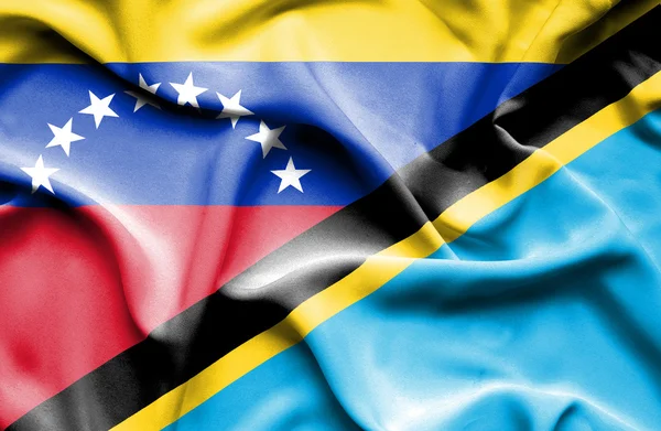 Waving flag of Tanzania and Venezuela — Stockfoto