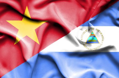 Waving flag of Nicaragua and Vietnam