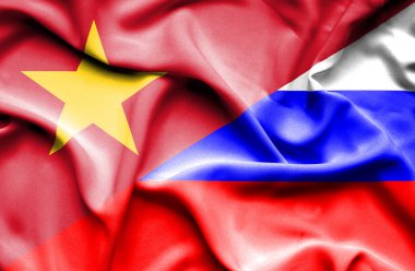 Waving flag of Russia and Vietnam