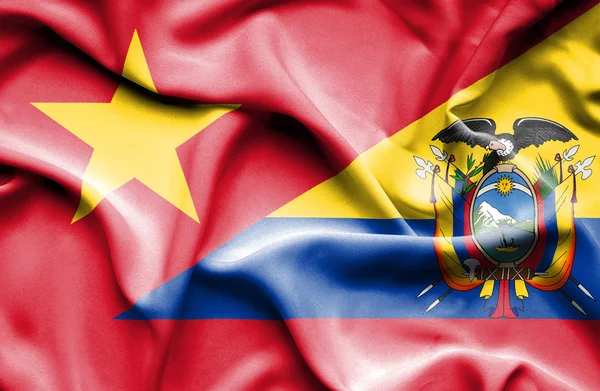 Waving flag of Ecuador and Vietnam — Stok fotoğraf