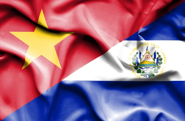 Waving flag of El Salvador and Vietnam — Φωτογραφία Αρχείου