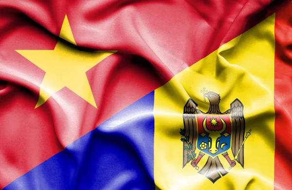 Flagge von Moldawien und Vietnam schwenkend — Stockfoto