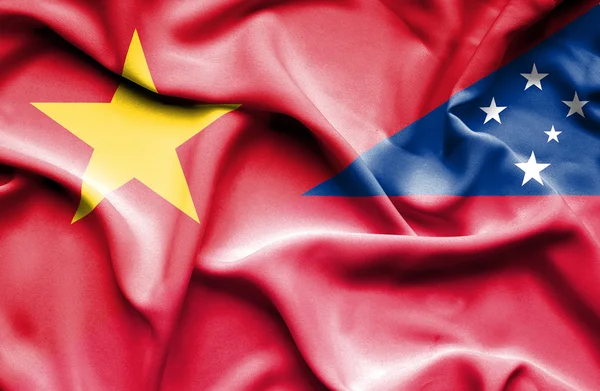 Waving flag of Samoa and Vietnam — Φωτογραφία Αρχείου