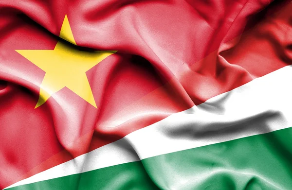 Waving flag of Seychelles and Vietnam — Zdjęcie stockowe